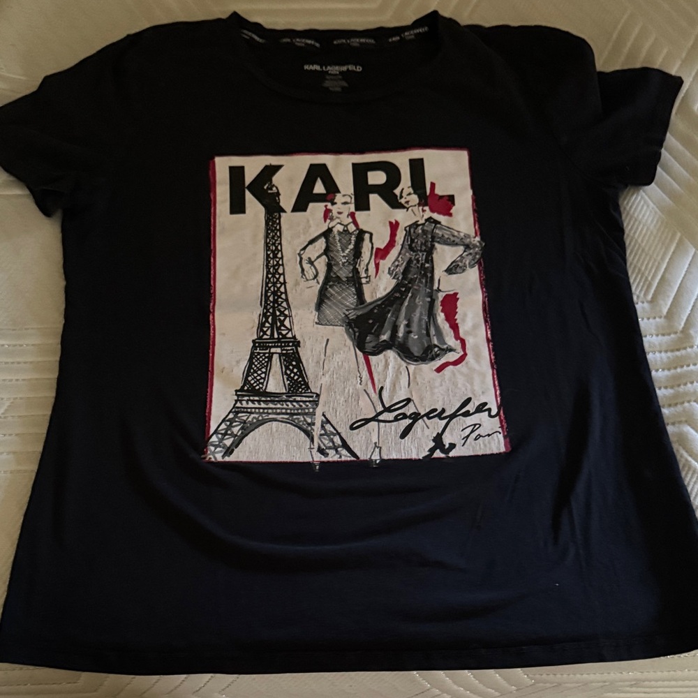 Karl Lagerfeld Black Tee with Eiffel Tower Graphic